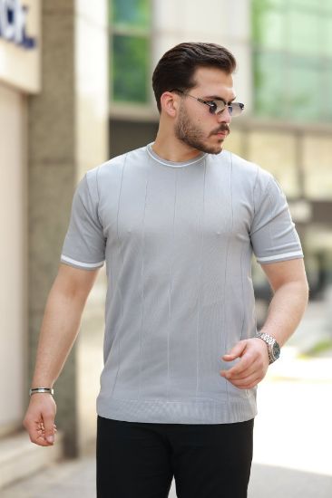 Erkek Bisiklet Yaka çizgi Desenli Ribanalı Kısa Kollu Tshirt resmi